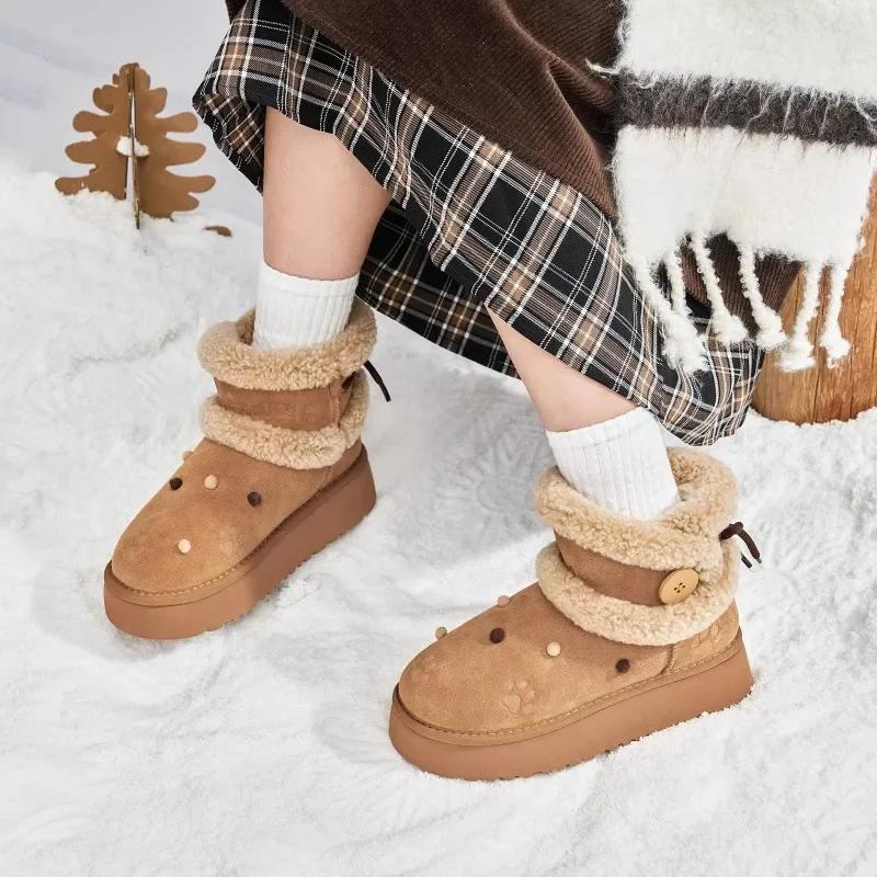 Winter Fashion Women's Boots Thick-Soled Cute Cotton Shoes, New Plus Velvet Thickened Warm Snow Boots for Women Zapatos De Mujer