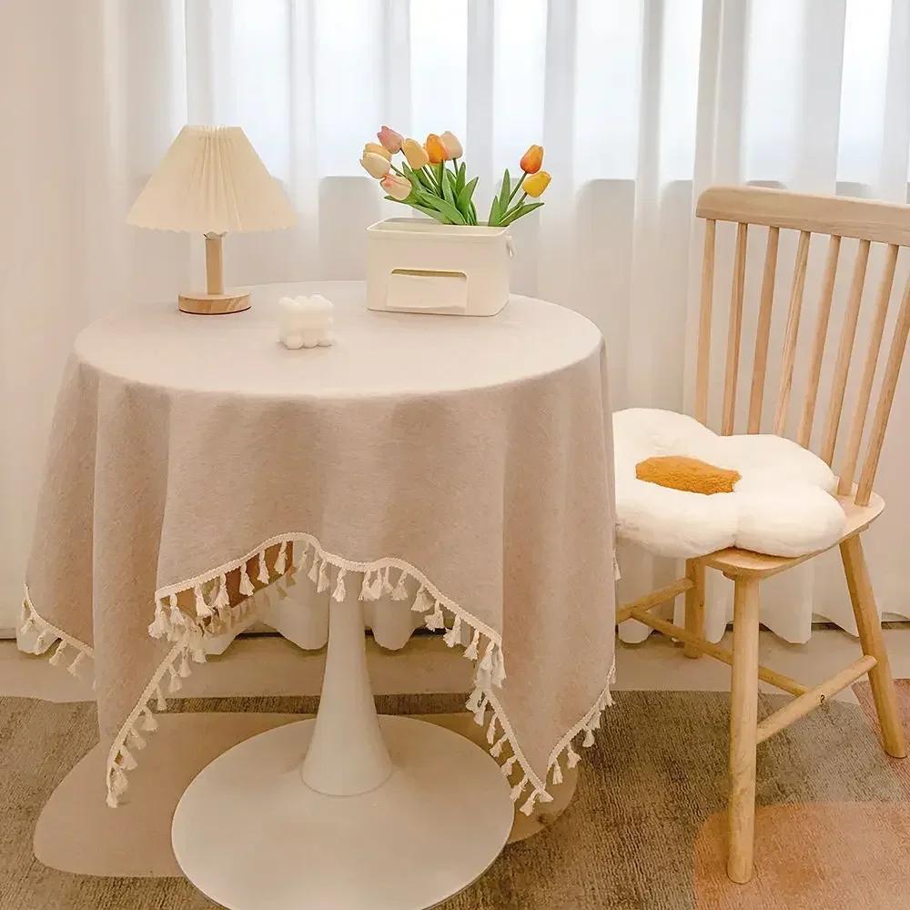 Plaid Cotton Linen Round Tablecloth Wedding Hotel Banquet Cloth Table Covers Indoor Dining Household Textile Space Linen Mesa Party 40x60cm