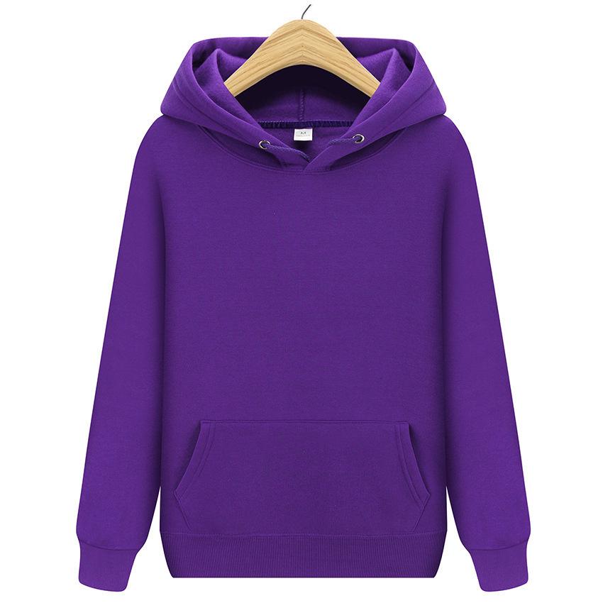 Unisex Solid Color Thick Hooded Sweatshirt with Plus Velvet for Autumn and Winter