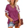 Women's 2026 Summer New V-neck Short-sleeve Color-block T-shirt Loose Casual Top