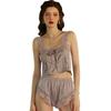 Sexy red pajamas women's summer ice silk thin pure desire suspender shorts two-piece set lace temptation sex suit