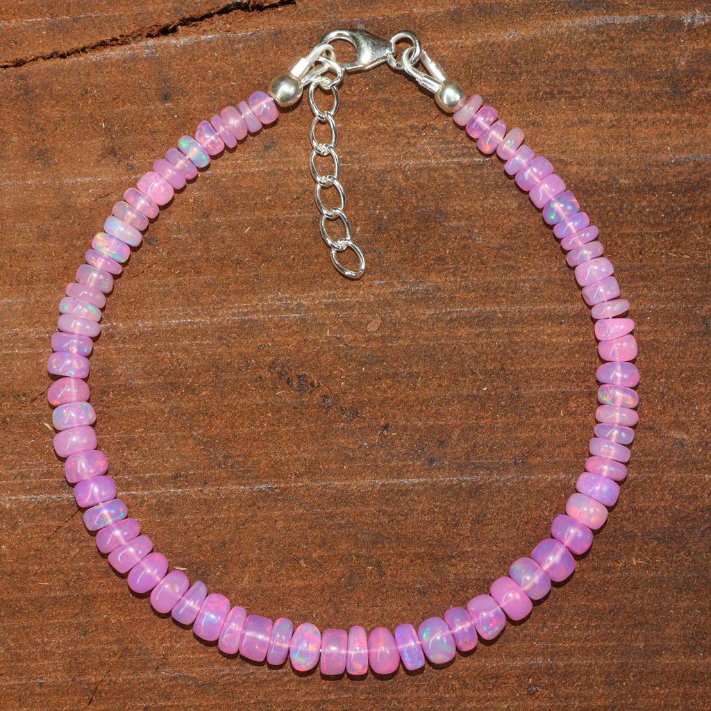 Pink Opal Smooth Beads Bracelet for Women, Ethiopian Opal Beads Handmade Bracelet, October Birthstone Beaded Bracelet, Gift for Her