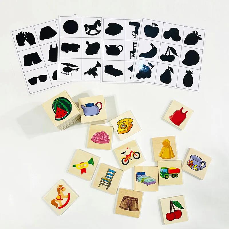 Montessori Shape Matching Plate Activity Find Shadow Matched Images Animal Fruit Blocks Puzzles Instructive Playthings Designed For Children Wooden