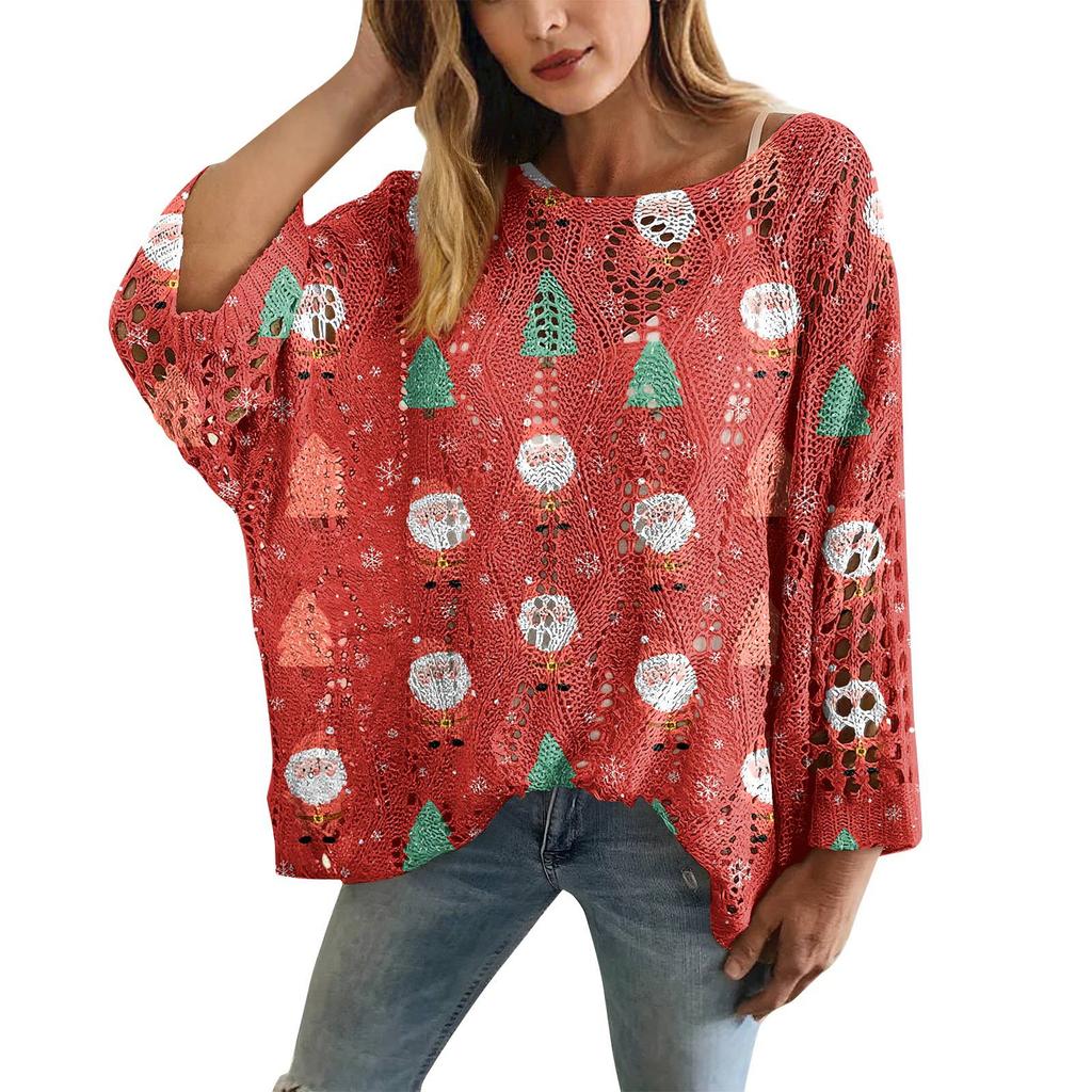 XY-LK01-Pullover hollow blouse 3D printed sweater spring and summer new