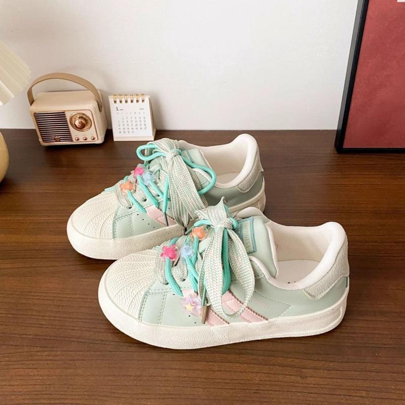 Dopamine Wear Board Shoes Children Cream Spring and Autumn Shell Head New Middle Heel Versatile Sports and Leisure Shoes