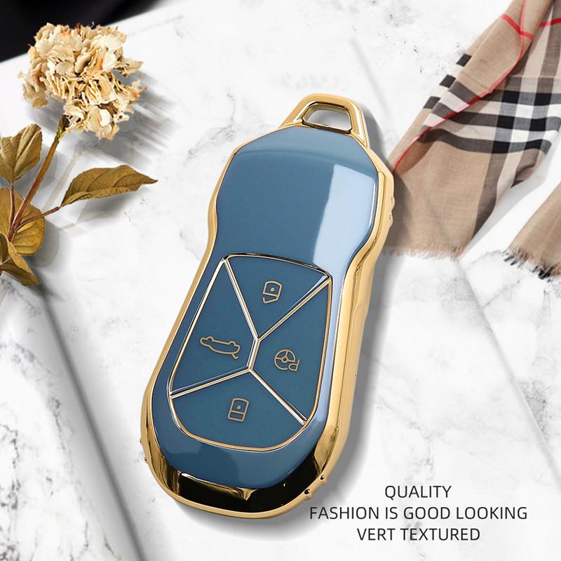 Luxurious Golden Edge Remote Car Key Case Full Cover For Xpeng P5 P7 G9 G3i Key Fob Protective Shell Keychain Auto