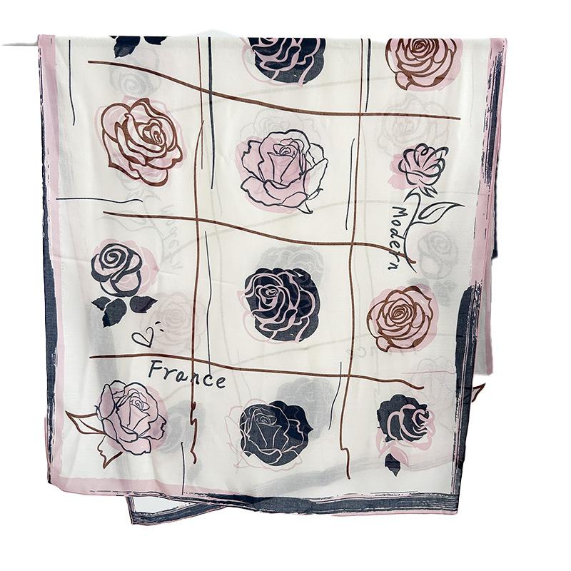 New Scarf Women Camellia Cotton and Linen Feel Scarf Summer Sun Protection Beach Towel Decorative Shawl