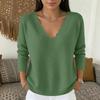 Women's V-Neck Long Sleeve Knit Top Color Casual Sweater for Everyday Wear