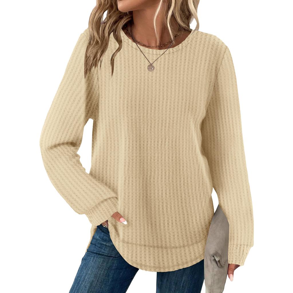 Women's Fashion Solid-Color Loose-Fit Long-Sleeve  Neck Casual Top
