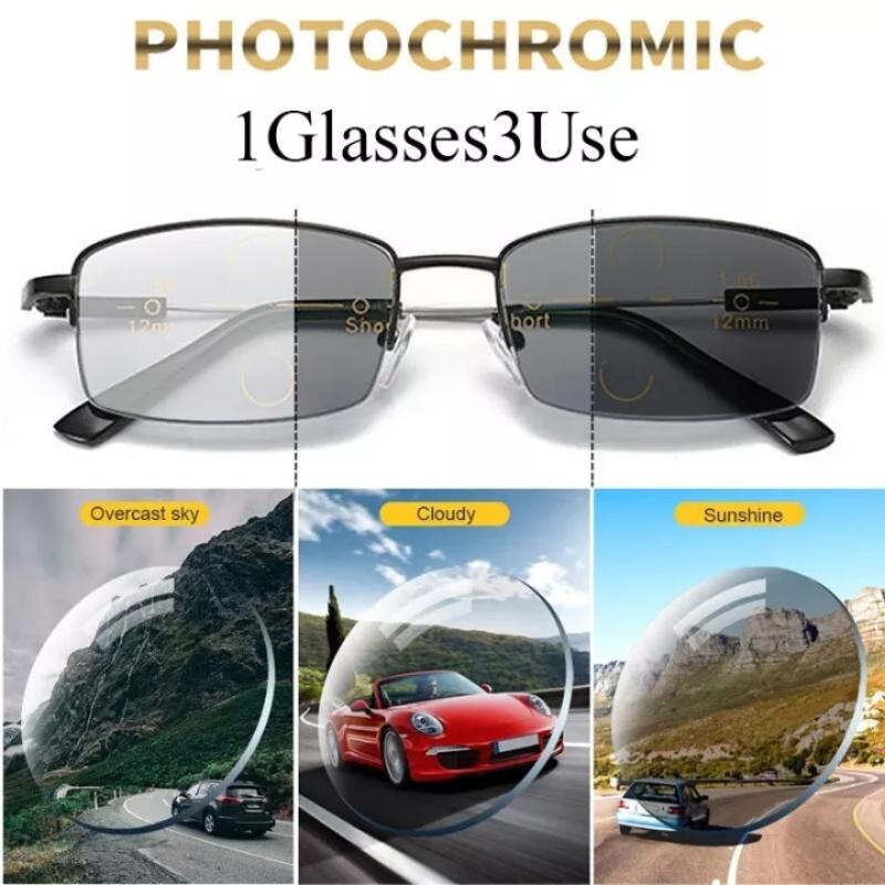 Progressive Multifocal Reading Glasses Men Women Photochromic Presbyopia Eyewear Ultralight Metal Frame Anti Blue Light Gafas