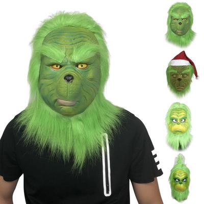 Weihnachtsgesichtskissen, realistische Kopfbedeckung aus Latex, grün, Weihnachtsmann, Cosplay-Kostüm, Weihnachtsparty-Zubehör