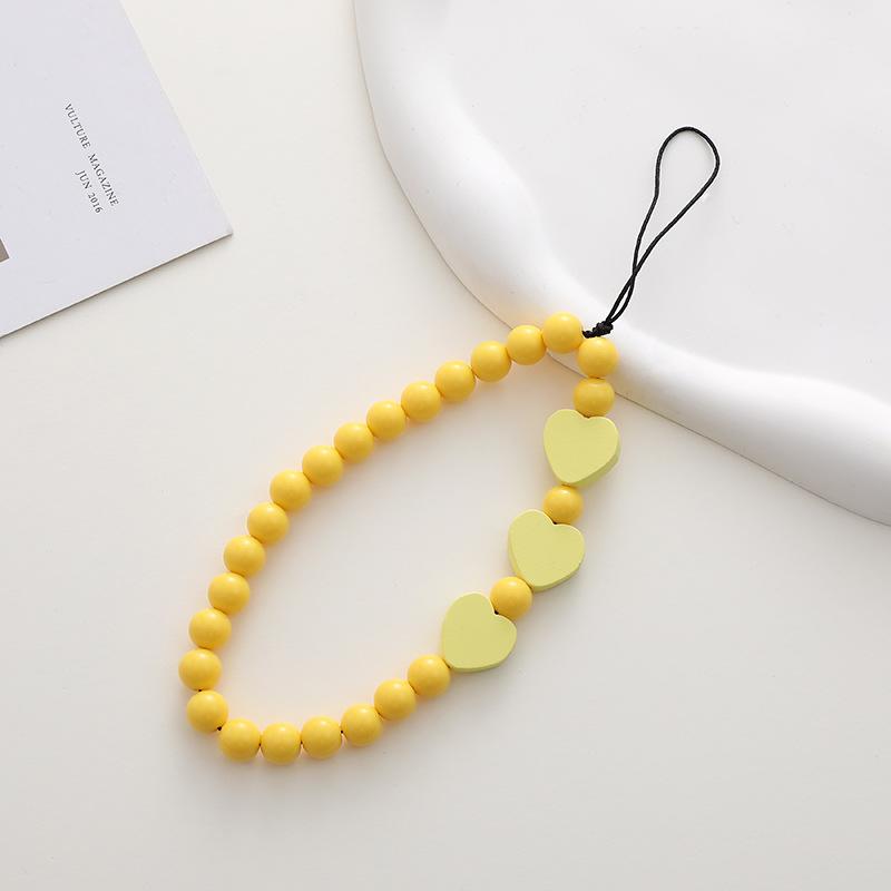 New Heart-Shaped Beaded Phone Chain, Wooden Heart Accessory, Anti-Drop and Anti-Loss Phone Case Pendant, Wristband