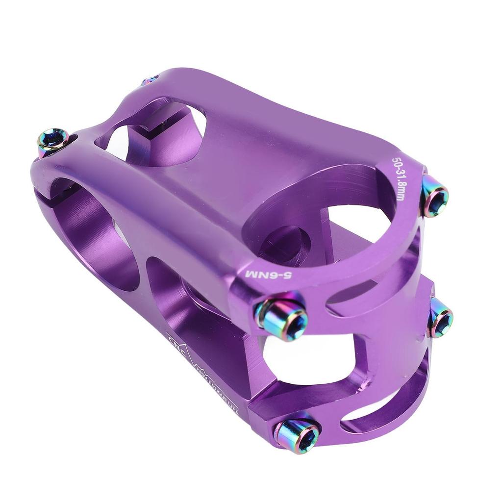 Cycling Stem CNC Hollowed Out High Strength Aluminum Alloy 50mm Handlebar Stem for 28.6mm and 31.8mm Diameter Purple