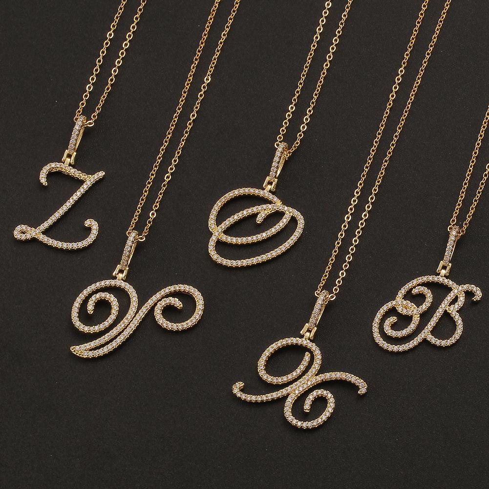 A-Z Cursive Initial Letter Pendant Necklace For Women Simple Rope Chain Pendant Necklace Jewelry Gift