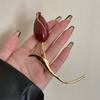 Vintage Red Tulip Shaped Flower Bud Broochs for Women Girls Exaggerated Metal Big Petal Brooch Suit Pins Jewelry Gifts