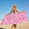 Pink White Zebra Stripe Girly Simple Pattern Beach Towel Light Microfiber Fabric Matched To Summer Beach Wandering Days