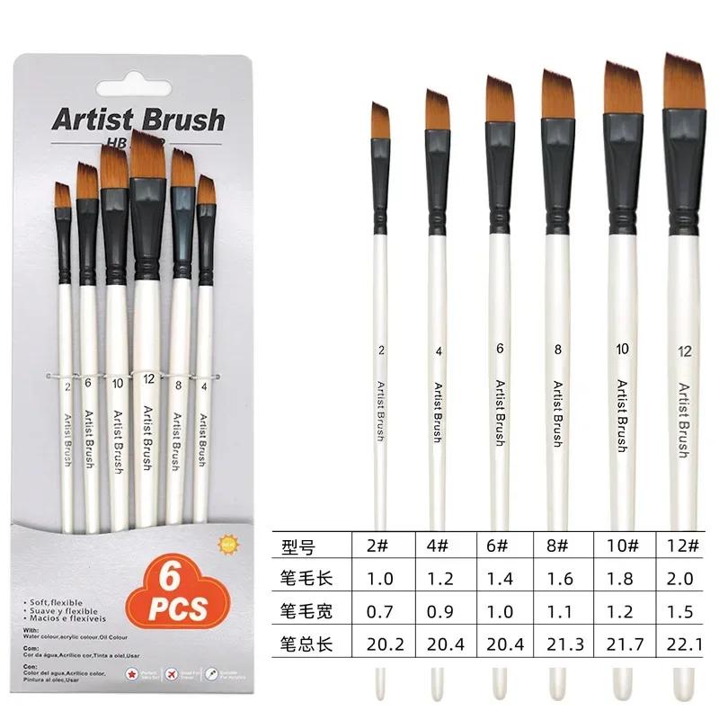 6 Pcs Draw Paint Brushes Set Kit Artist Paintbrush Round with Nylon Hair for Artist Acrylic Aquarelle Watercolor Face Painting