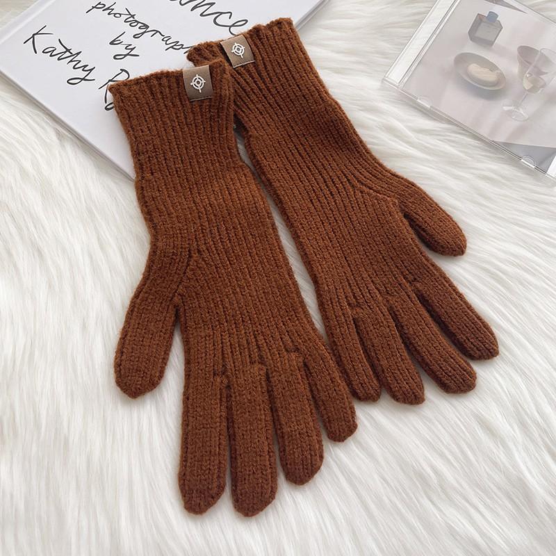 Warm Knitted Acrylic Fingerless Gloves Women Winter Touchscreen Compatible Solid Color Korean Style