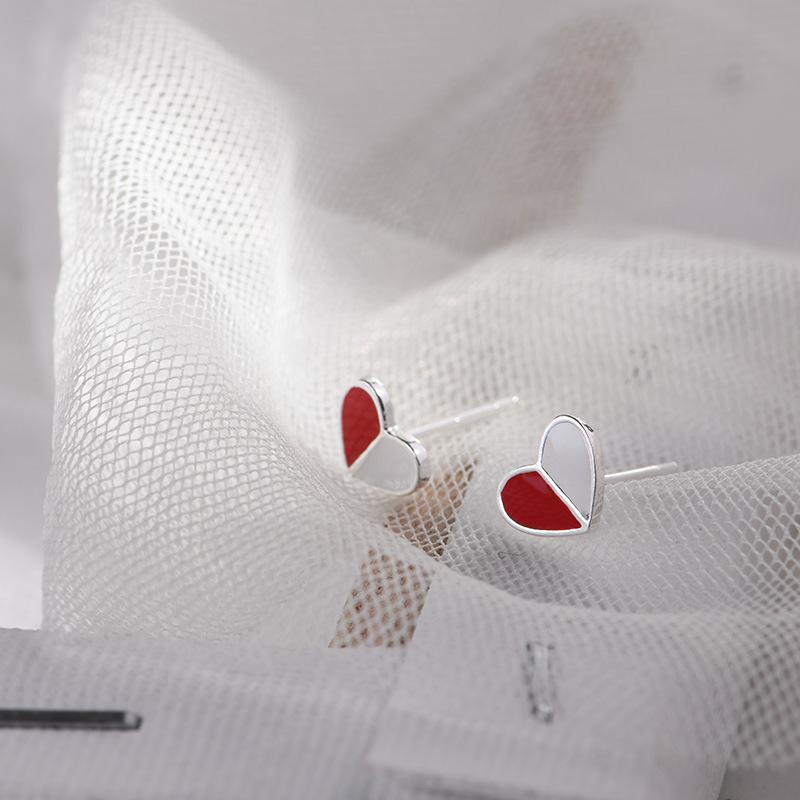 Love Stud Earrings for Women, Fresh and Cute, Epoxy Heart-shaped Ear Jewelry, Girl Heart, Korean Version of Niche Design Accessories