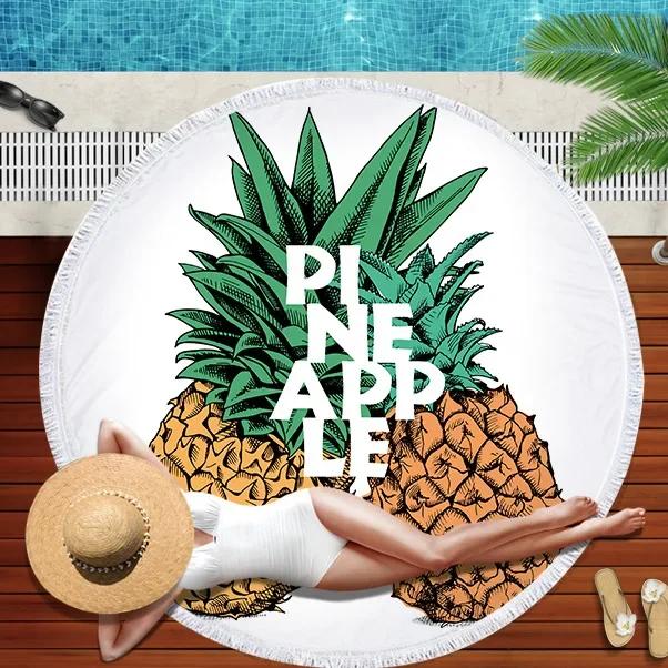 Summer Round Beach Towel Flamingo Tropical Plant Pineapple Printing Bath Shower Towels Bikini Cover Up Beach Towel