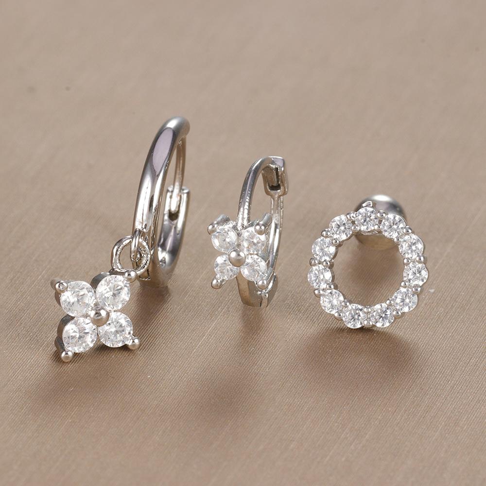 3-teiliges Vintage-Design-Set mit vier Zirkonia-Creolen für Frauen, winziger Knorpelpiercing-Ohrring aus Edelstahl, Schmuckgeschenk