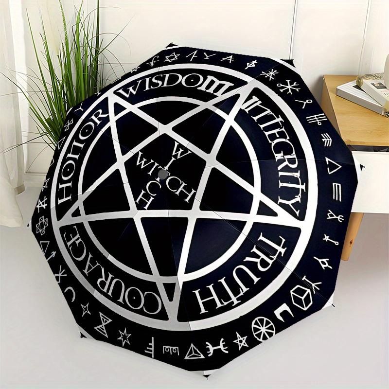 

Witchcraft Symbol: Honor, Wisdom, Integrity, Truth Umbrella, Cute Umbrella with Cute Design, Portable 3-Fold Compact Umbrella for Men & Women, Valen