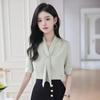 Women's Chiffon Short-Sleeve Blouse with Tie