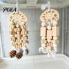 Parrot Gnawing Accessory Wooden Blocks Toy, Bird Chew Toy with Beads Pinecones, Safe Pine Cone Beak Grinding Cage for Macaws African Greys Large