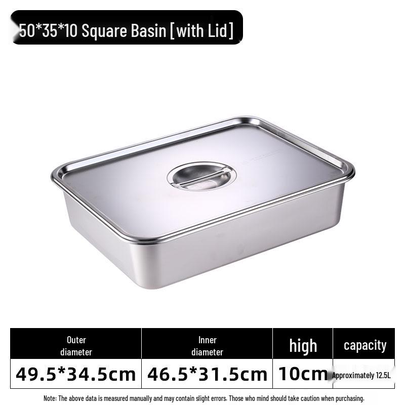 Deepened Stainless Steel Square Basin with Oil Draining Rack & Lid