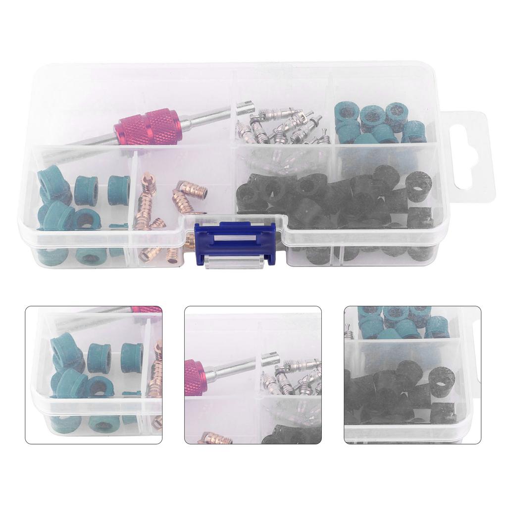 71pcs Air Condition Repair Kit  Repair Tool 10pcs Valve Cores 50pcs Hose Gaskets 10pc Valves