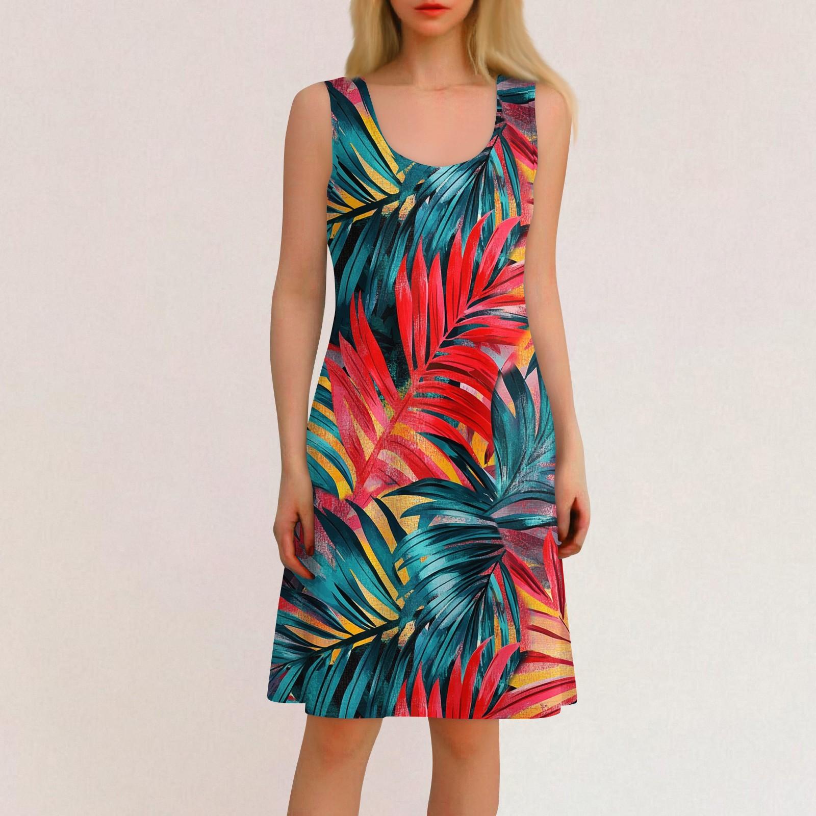 

Women s Casual Hawaiian Festival Printed U-neck Vest Sleeveless Beach Dress Dress XL Кіновар