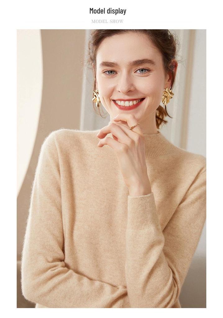 Women's Cashmere Half-High Neck Slim-Fit Sweater – Soft, Smooth, and Stylish Design