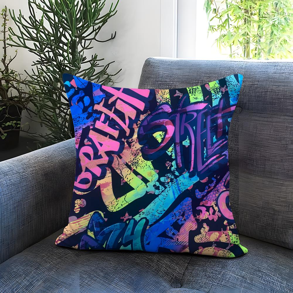 Street Graffiti Texture Cushion Cover Comfortable Reversible Pillow Cover Ideal for Car Sofa Bedroom  Beyond