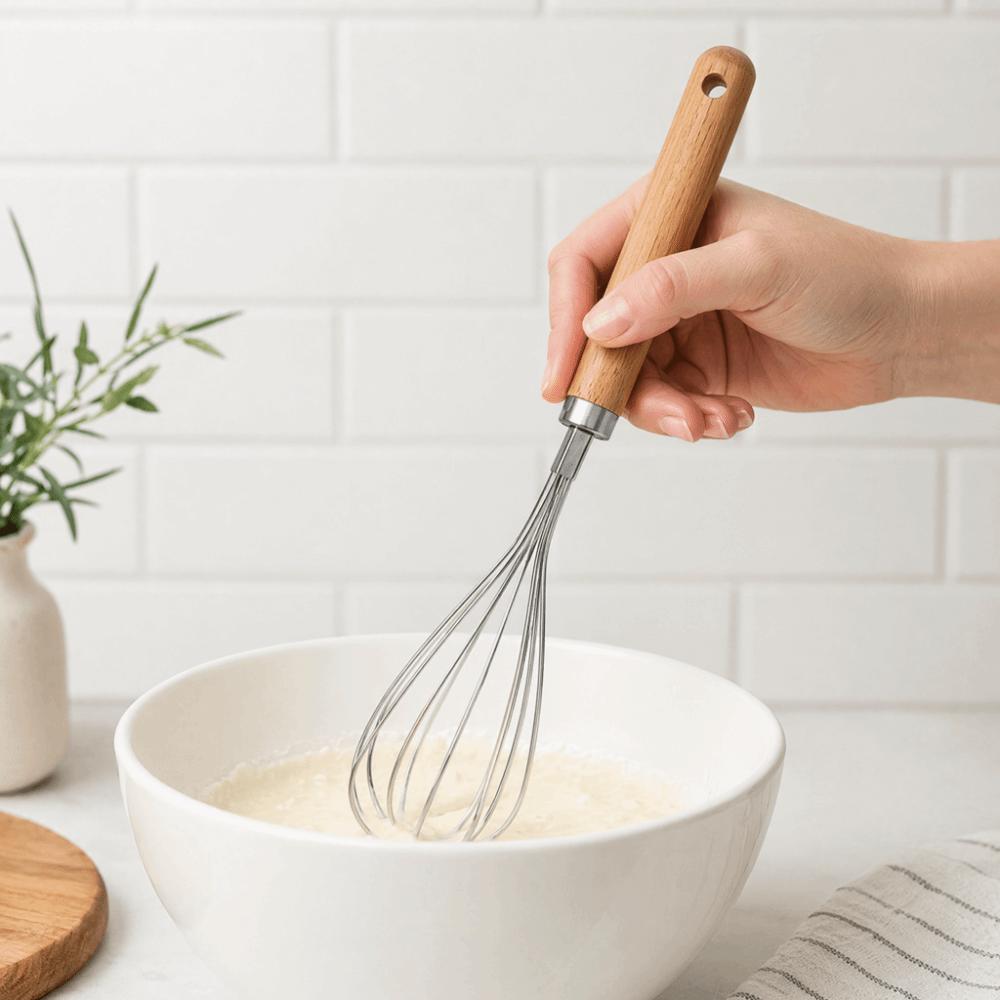 9 PCS Silver Wooden Color Kitchen Utensil Set Stainless Steel Kitchen Gadget Set  Baking Cooking