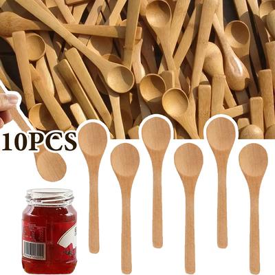 10 Stück/Set Mini Holzlöffel Honiglöffel Gewürzschaufel Kaffeelöffel, Zucker/Eis/Dessert Küchengeschirr Natur Bambus