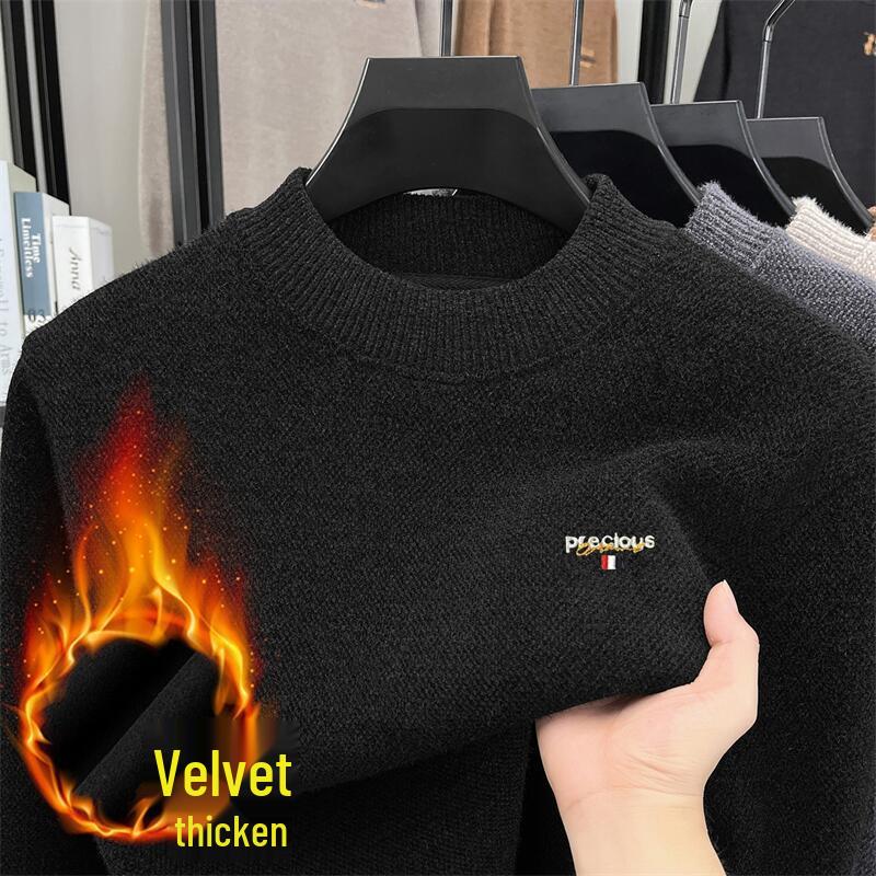 

Мужской зимний свитер из шерсти хорька с флисовой подкладкой и полувысоким воротом XL чёрный