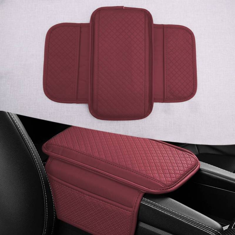 Car Center Console Armrest Box Mat Pad Cushion Cover Side Storage Pocket Red