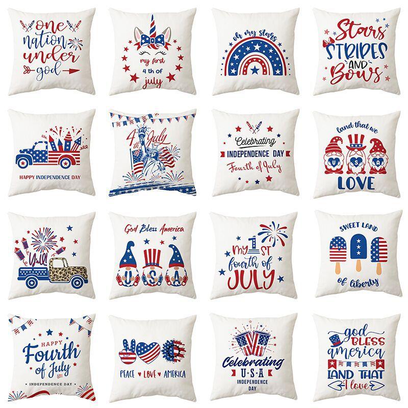 New American Independence Day Pillowcase, Simple Peach Skin Velvet Printed Cushion Cover, Sofa Pillow Cover