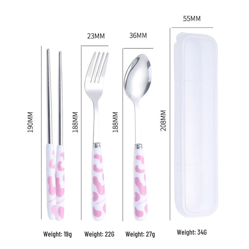 Ins Style Cartoon Stainless Steel Cutlery Set: Portable Chopsticks, Spoon & Fork for Students & Travel