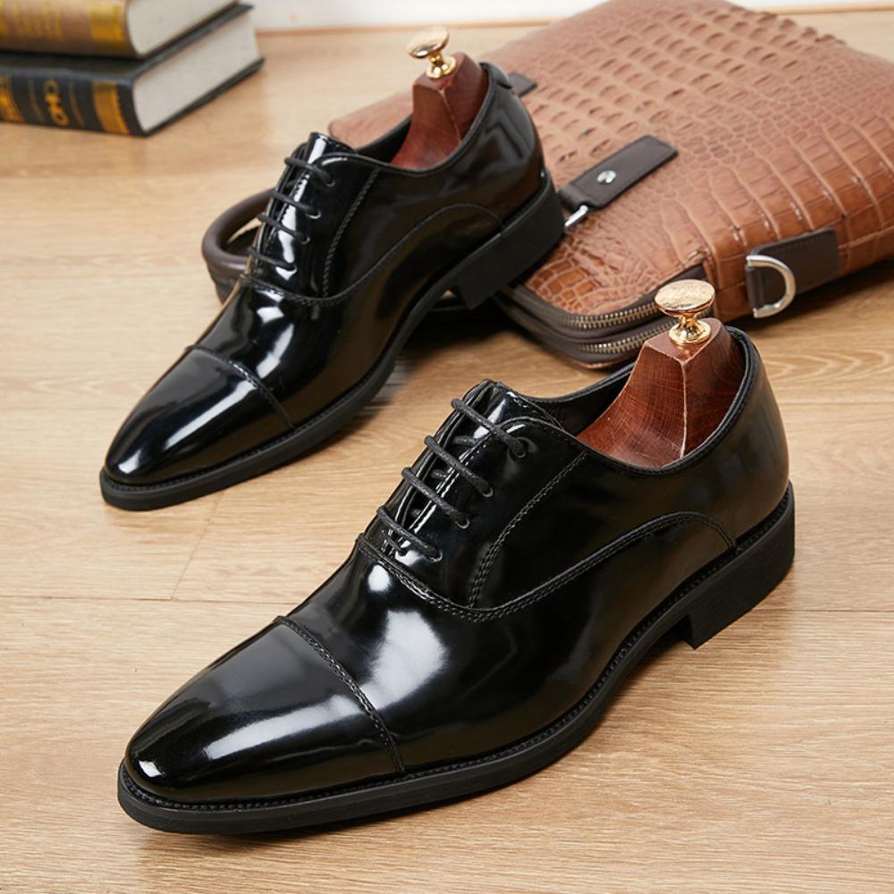 Men Leather Shoes 2024 New Business Oxford Shoes with Hidden Height Increase Soft Sole Lace Up Pointed Toe