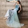 Sexy fishtail evening dress women's 1011 new banquet atmosphere sky blue tube top long annual meeting hosting dress