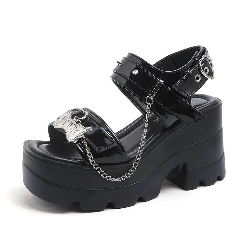 

Модные 10 см Новые Панк Стиль Женские Сандалии Комфорт Летняя Пляжная Обувь Каблуки Высокая Платформа Шлепанцы Женские Туфли с Открытым Носком Большой размер 42 35 чёрный