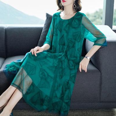 Dress Women Summer Large Size Loose Vintage Fake Two Piece Comfortable Casual Silky Soft Long Skirt