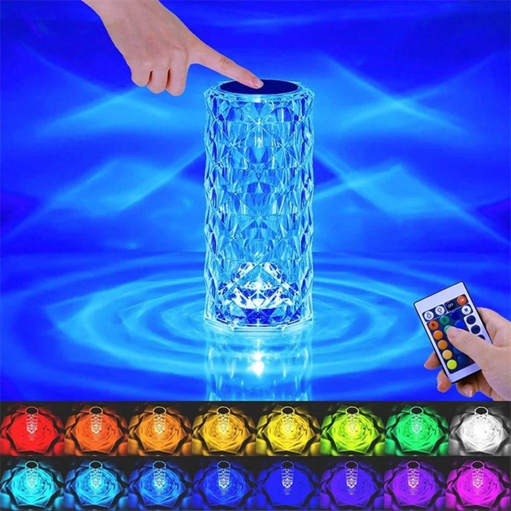Remote Control Crystal Rose Table Lamp 16 Color Aesthetic Lights Projector Night Light  Home