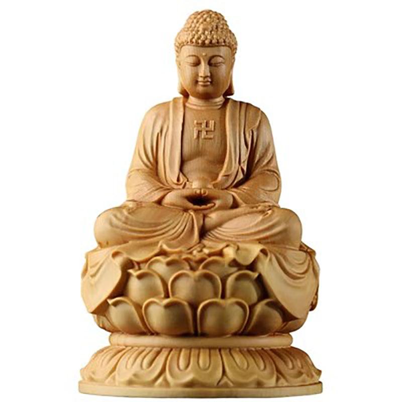 Zypressenholz-Schnitzerei sitzende Statue, Der Buddha Buddha's Heimdekoration, Auto Buddha Statue
