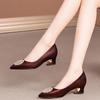 Red Medium Heel Single Shoes Women's Spring and Autumn New Mother-in-law Wedding Banquet Leather Shoes Leather Thick Heel Wedding Mother Shoes Wedding