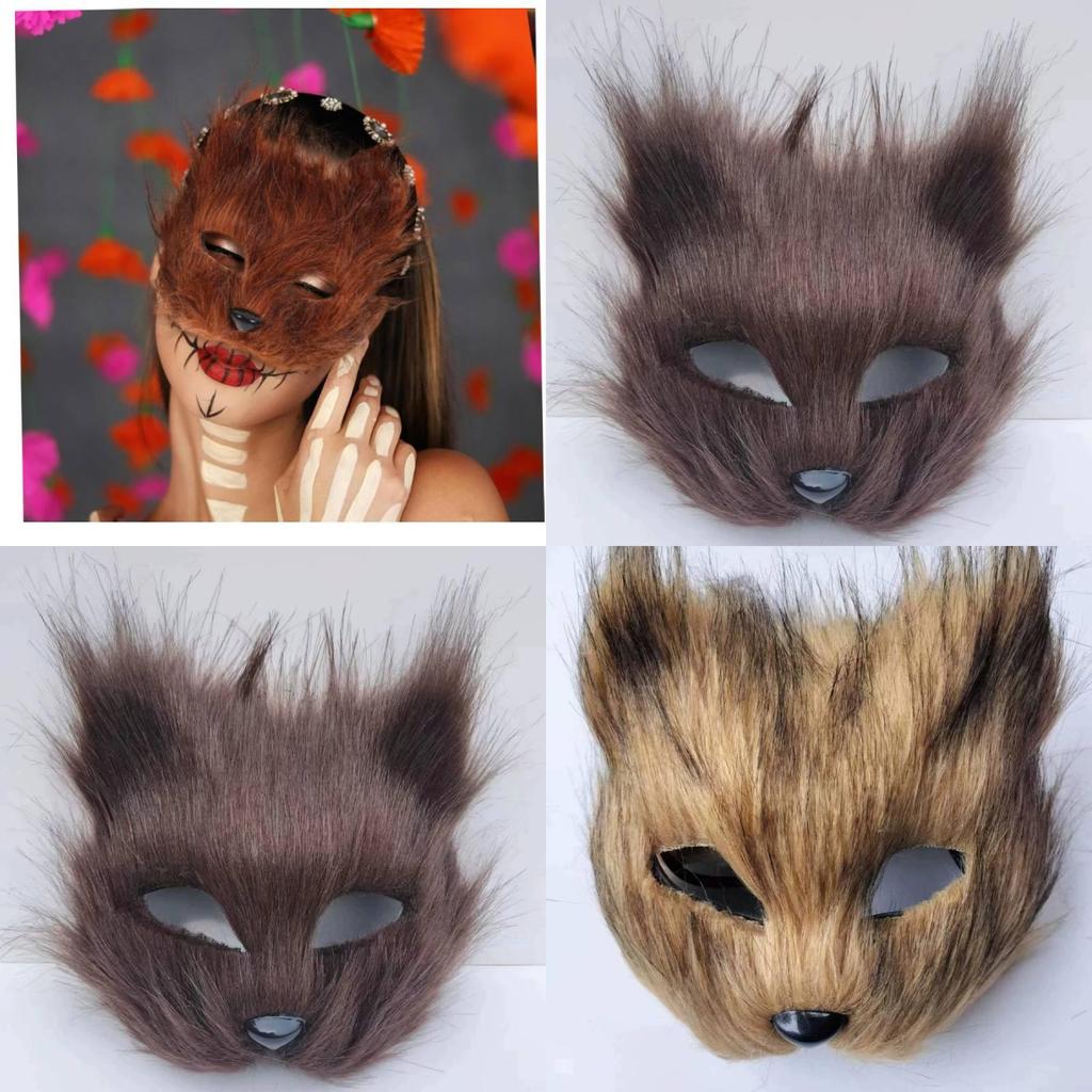 Fox Plush Half Mask With Features For Halloween Costume Parties And Cosplay Events