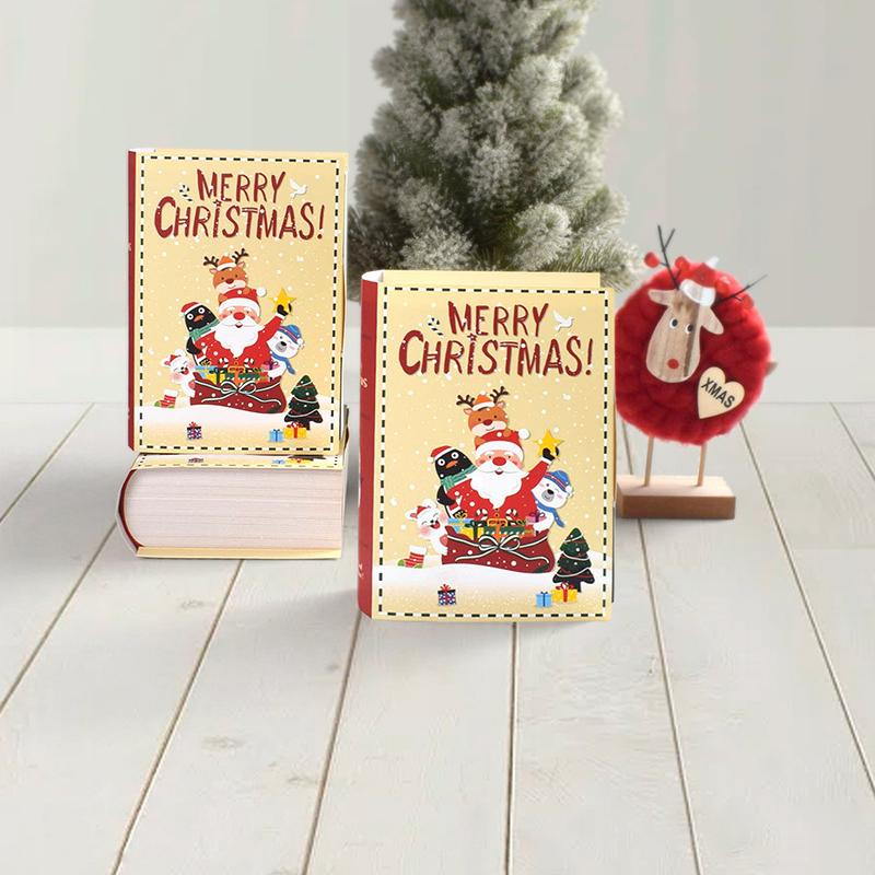 WTEMPO Christmas Gift Boxes Mini Gifts Packaging Boxes DIY Foldable Christmas Series Pattern Printed Paper Boxes Book Shaped Design Decorative Boxes