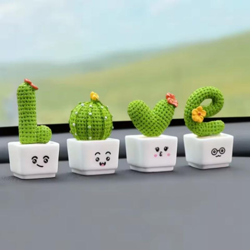 Mini resin cactus green plant car office home living room crafts decoration 1 set of 4 pieces