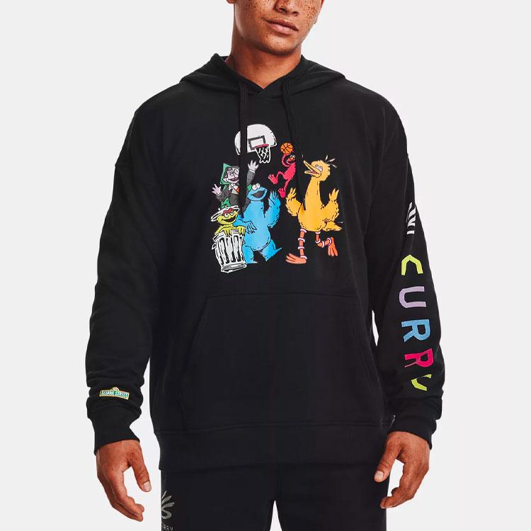 Under Armour Curry X Sesame Street Cartoon Letter Pattern Fleece Warm Sports Hoodie Men hoodies Black 1366639-001